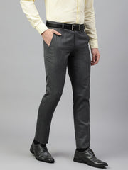 Men Darkgrey Regular Fit Checkered Mid Rise Formal Trouser
