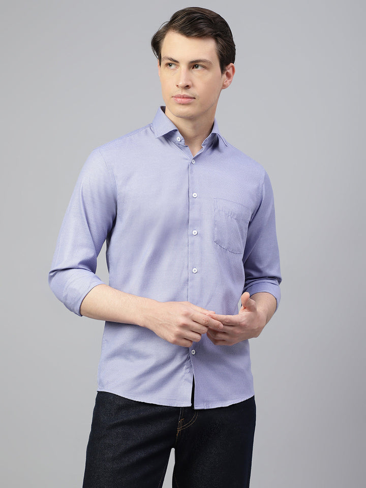 Men Blue Solid Spread Collar Formal Shirt