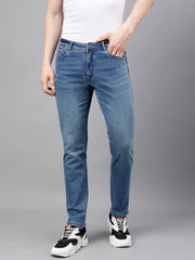 Men Mid Blue Slim Fit Washed Mid Rise Stretchable Jeans