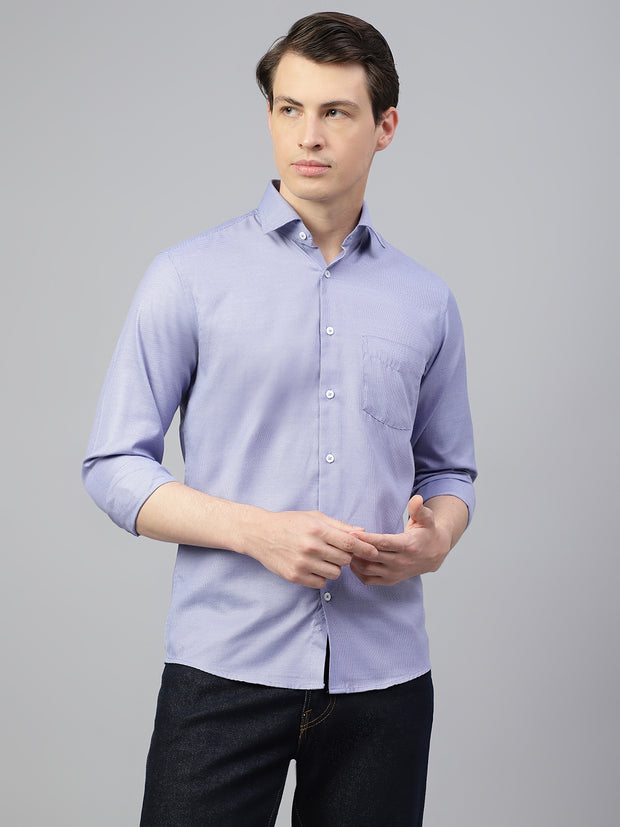 Men Blue Regular Fit Solid Spread Collar Formal Shirt