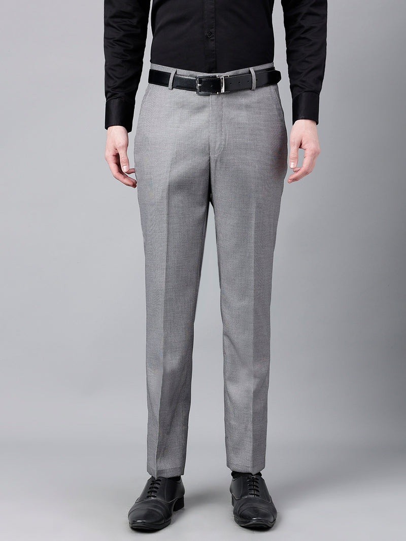 Men Dark Grey Standard Fit Mid Rise Solid Formal Trouser