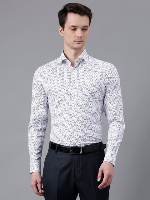 Men White Standard Fit Printed Club Wear Shirt