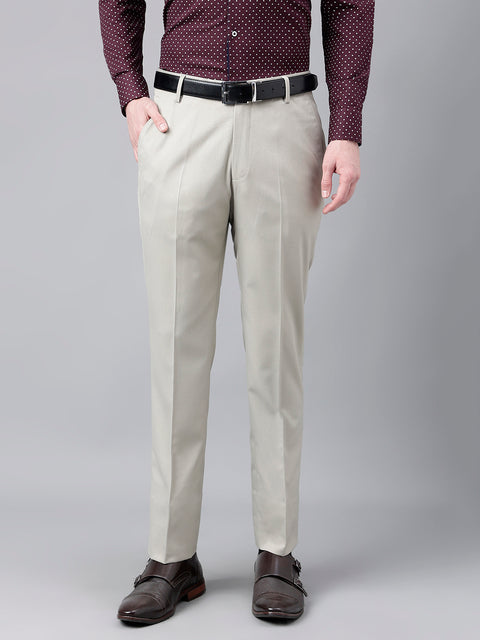 Men Light Pista Standard Fit Mid Rise Solid Formal Trouser
