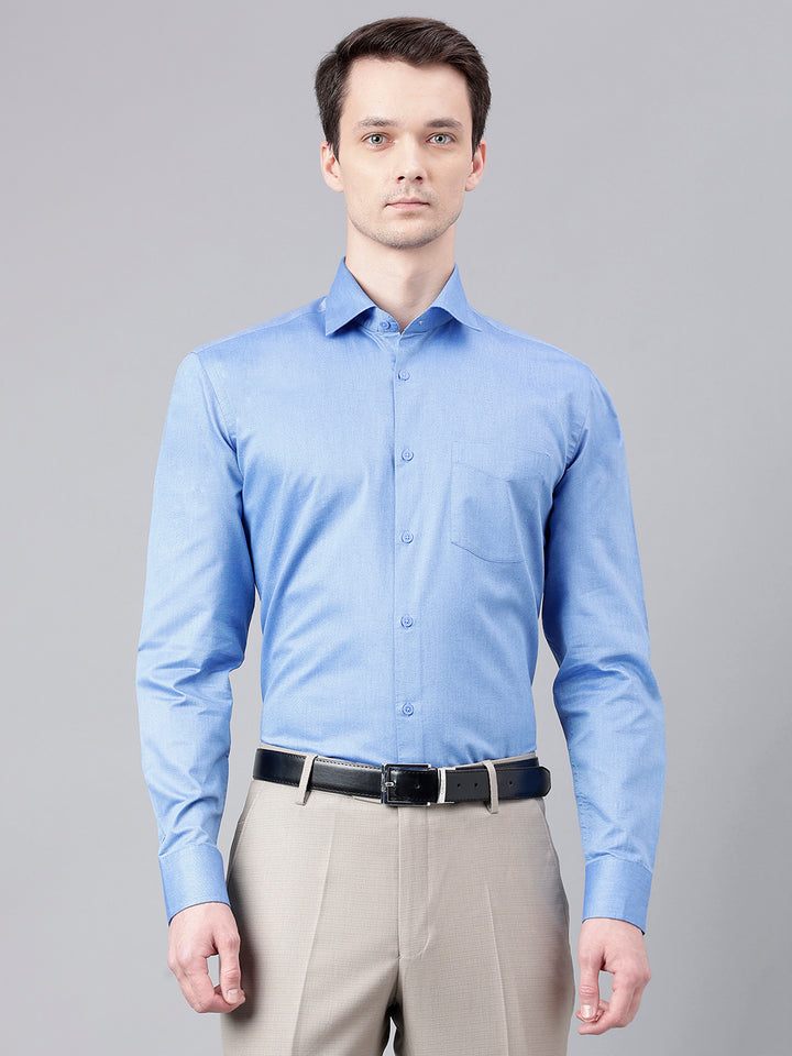 Men Mid Blue Regular Fit Solid Formal Shirt
