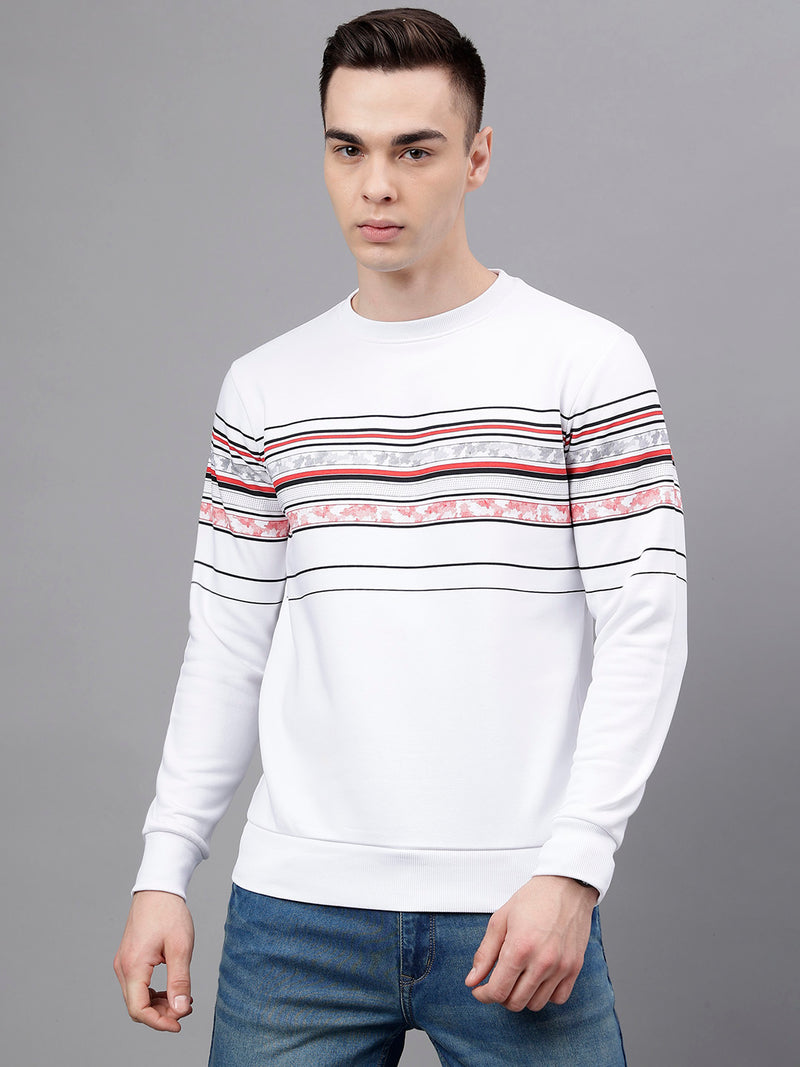 Men White Standard Fit Striped Sweat Shirt