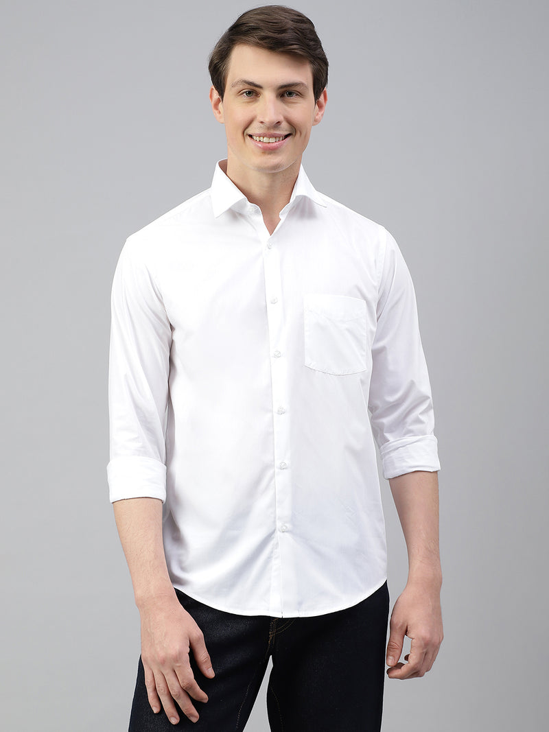 Men White Regular Fit Solid Spread Collar Formal Shirt