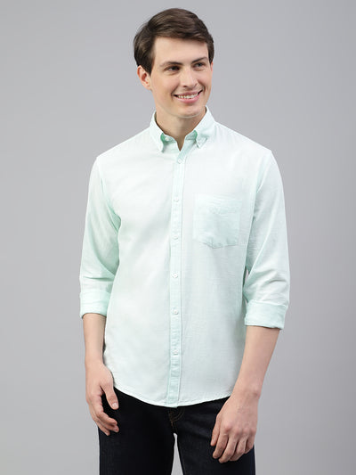 Men Mint Regular Fit Solid Spread Collar Casual Shirt