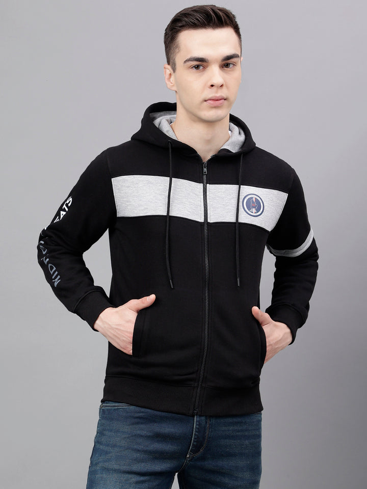 Men Black Standard Fit Colourblocked Sweat Shirt