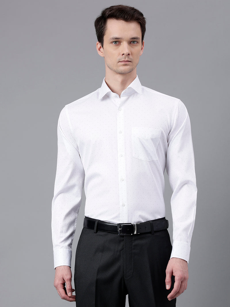 Men White Standard Fit Printed Club Wear Shirt
