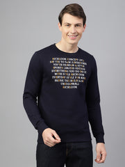 Men Navy Regular Fit Solid Crew Neck Casual Sweat Shirt