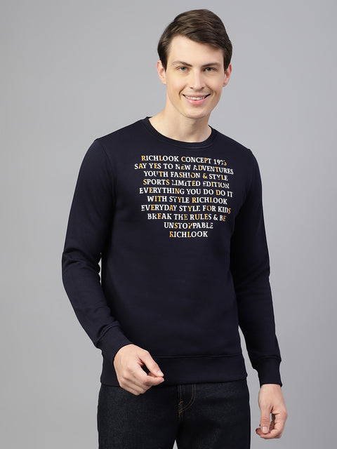 Men Navy Regular Fit Solid Crew Neck Casual Sweat Shirt