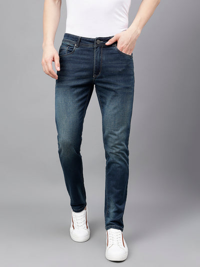 Men Indigo Tint Slim Fit Washed Mid Rise Stretchable Jeans