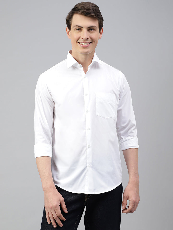 Men White Solid Spread Collar Formal Shirt