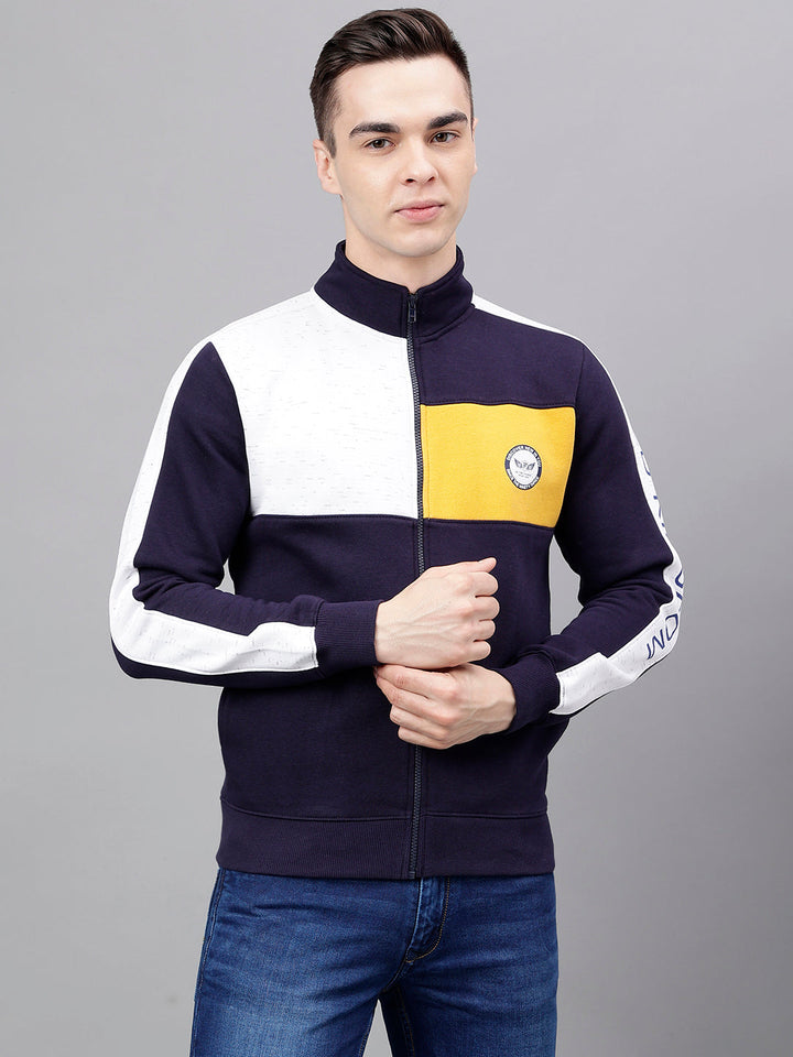 Men Navy Oatmeal Standard Fit Colourblocked Sweat Shirt