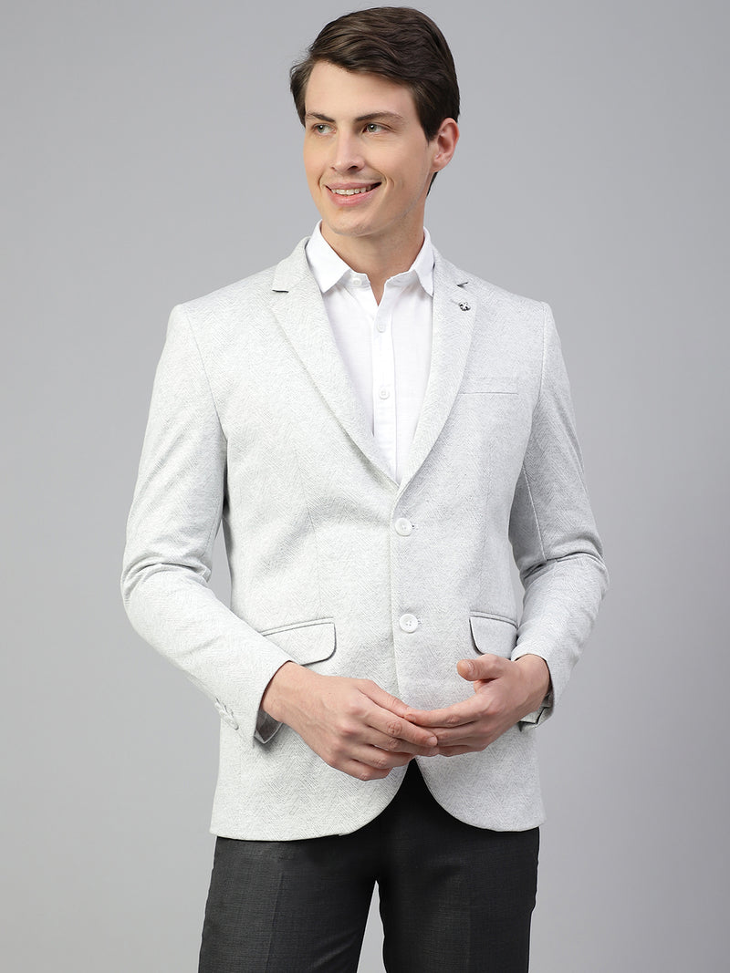 Men Light Grey Regular Fit Solid Notched Lapel Casual Blazer