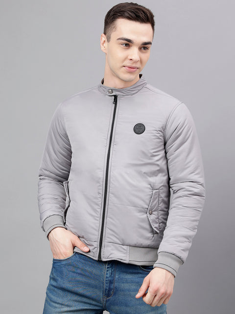 Men Grey Standard Fit Solid Reversible Jacket