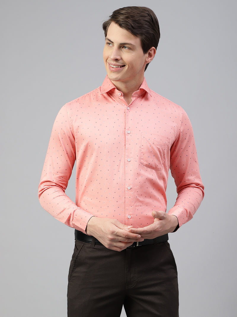 Men Coral Regular Fit Print Spread Collar Club Wear Shirt
