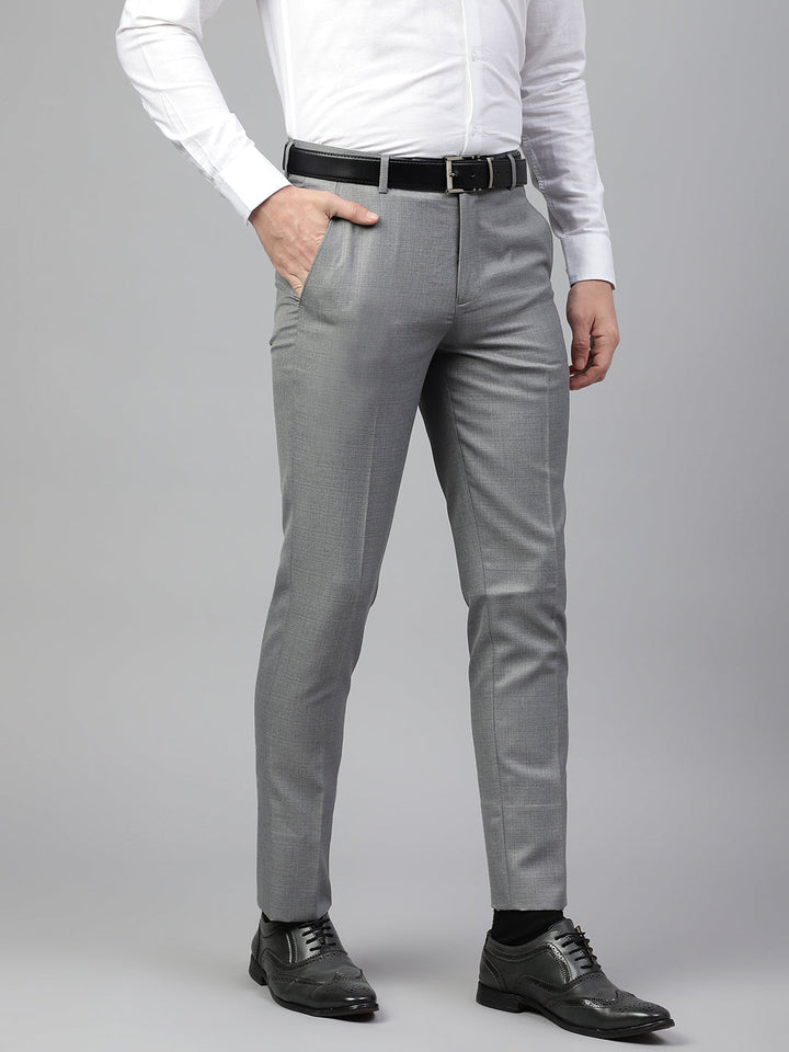 Men Grey Regular Fit Solid Mid Rise Formal Trouser