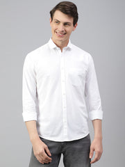 Men White Regular Fit Solid Spread Collar Casual Shirt