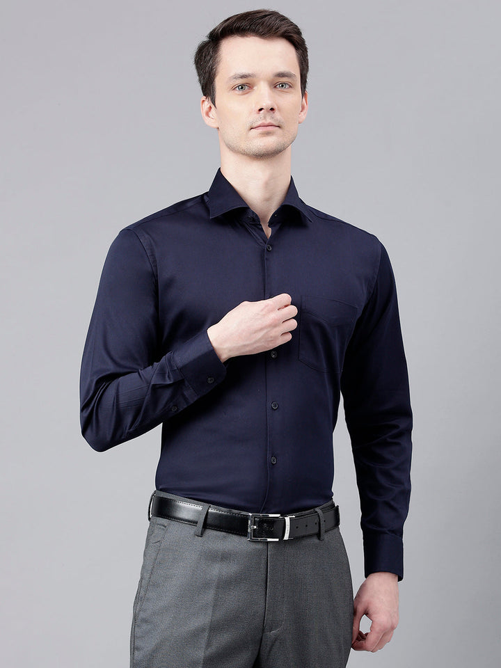 Men Navy Standard Fit Solid Club Wear Shirt