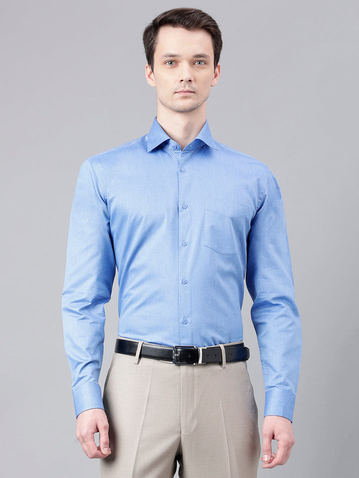 Men Mid Blue Regular Fit Solid Formal Shirt