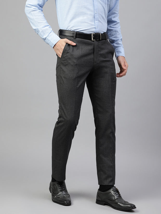 Men Black Regular Fit Solid Mid Rise Formal Trouser