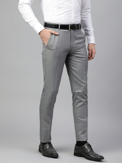 Men Grey Regular Fit Solid Mid Rise Formal Trouser