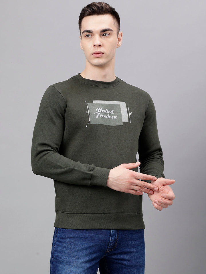 Men Olive Standard Fit Solid Sweat Shirt