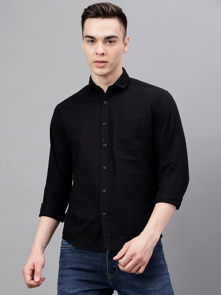 Men Black Standard Fit Solid Casual Shirt