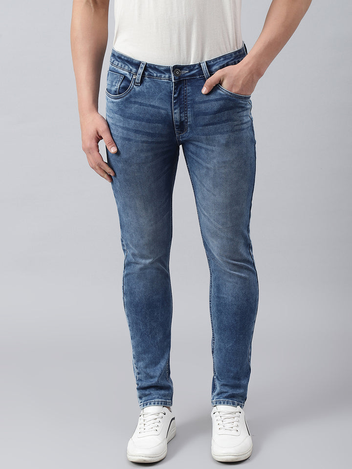 Men Mid Blue Slim Fit Mid Rise Clean Look Stretchable Jeans