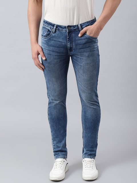 Men Mid Blue Slim Fit Mid Rise Clean Look Strechable Jeans