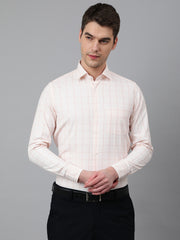 Men Peach Regular Fit Checkered Formal Shirt