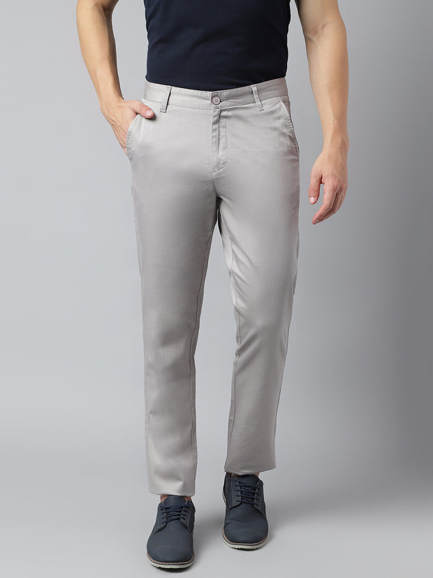 Men Grey Slim Fit Mid Rise Solid Casual Trouser