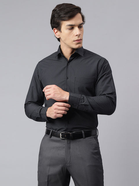 Men Black Regular Fit Checkered Formal Shirt