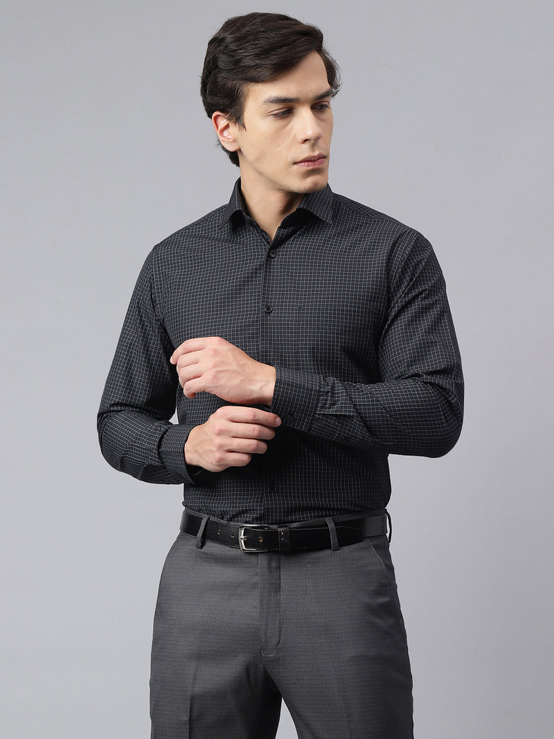 Men Black Regular Fit Checkered Formal Shirt