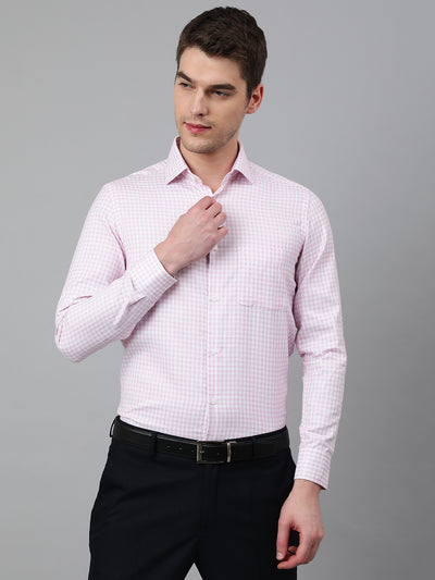 Men Pink Regular Fit Checkered Formal Shirt