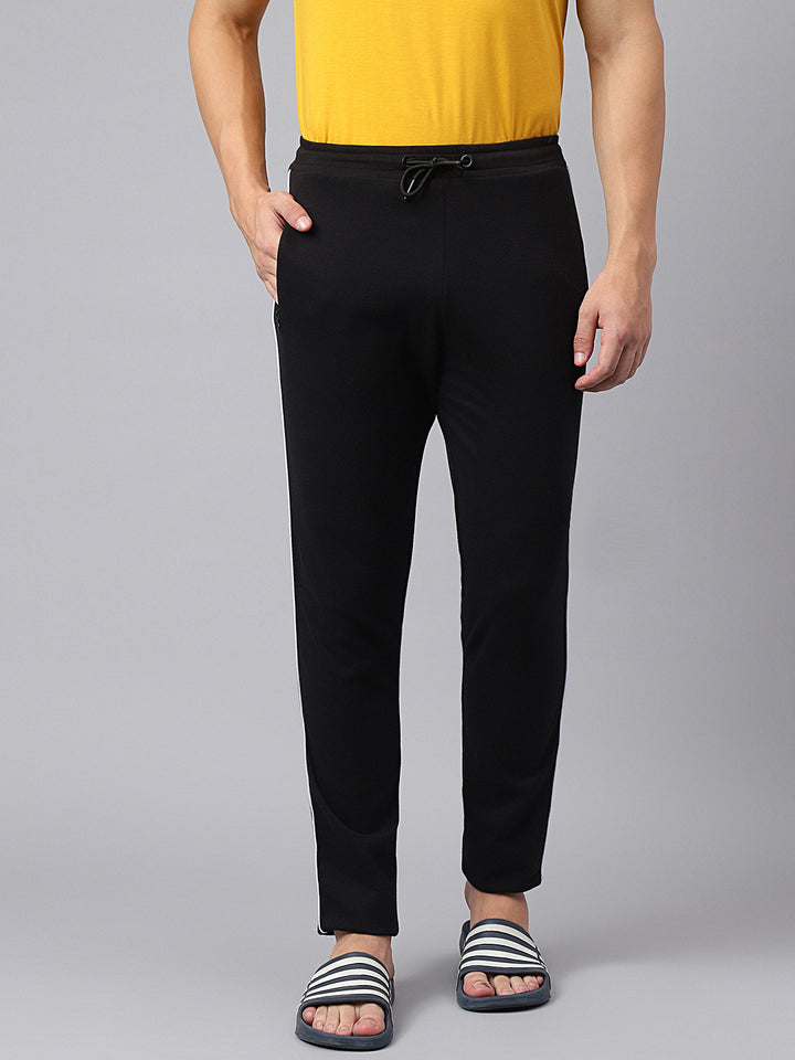 Men Black Slim Fit Mid Rise Solid Lower