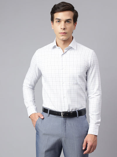 Men White Regular Fit Checkered Formal Shirt