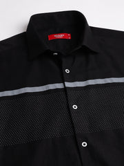 Men Black Regular Fit Print Spread Collar Club Wear Shirt