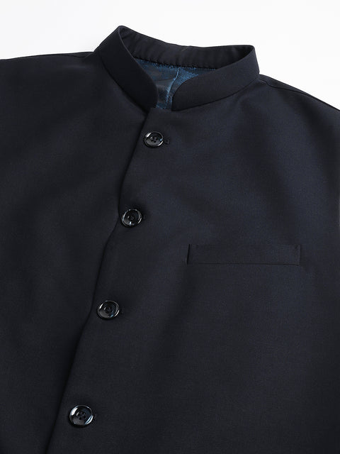 Men Navy Regular Fit Solid Stand Collar Formal Waist Coat