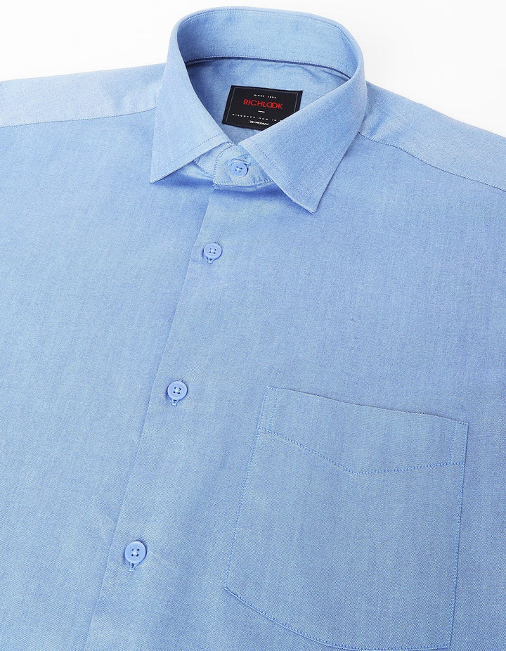 Men Mid Blue Regular Fit Solid Formal Shirt