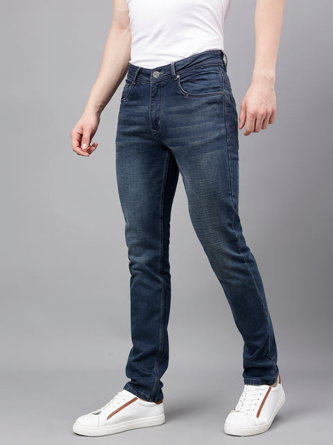 Men Dark Indigo Slim Fit Washed Mid Rise Stretchable Jeans