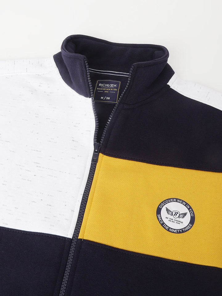 Men Navy Oatmeal Standard Fit Colourblocked Sweat Shirt