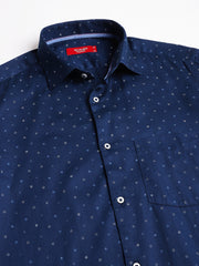 Men Navy Regular Fit Print Spread Collar Club Wear Shirt