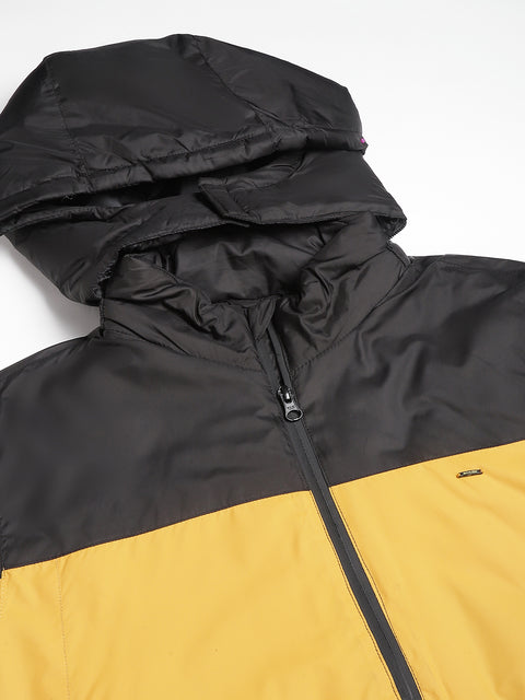 Men Black Ochre Regular Fit Solid Hoodie Casual Jacket