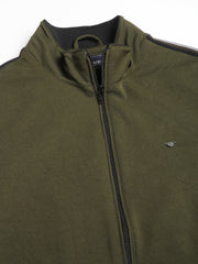 Men Olive Regular Fit Solid Stand Collar Casual Jacket