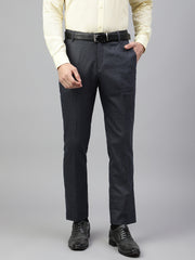 Men Blue Regular Fit Solid Mid Rise Formal Trouser