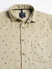 Men Khaki Regular Fit Print Spread Collar Casual Shirt