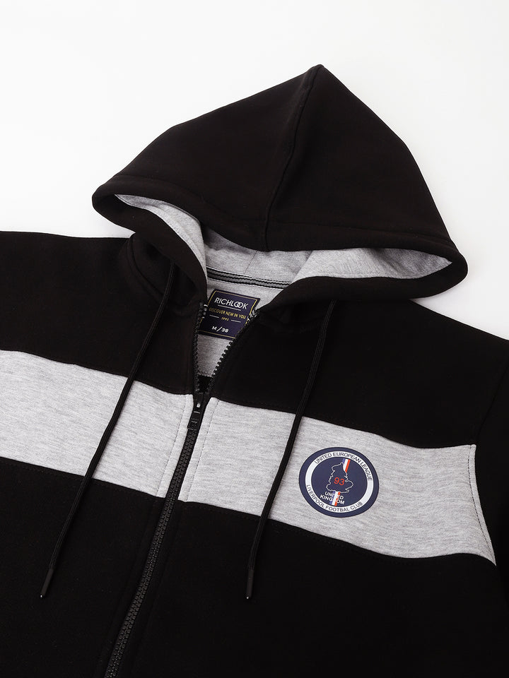 Men Black Standard Fit Colourblocked Sweat Shirt