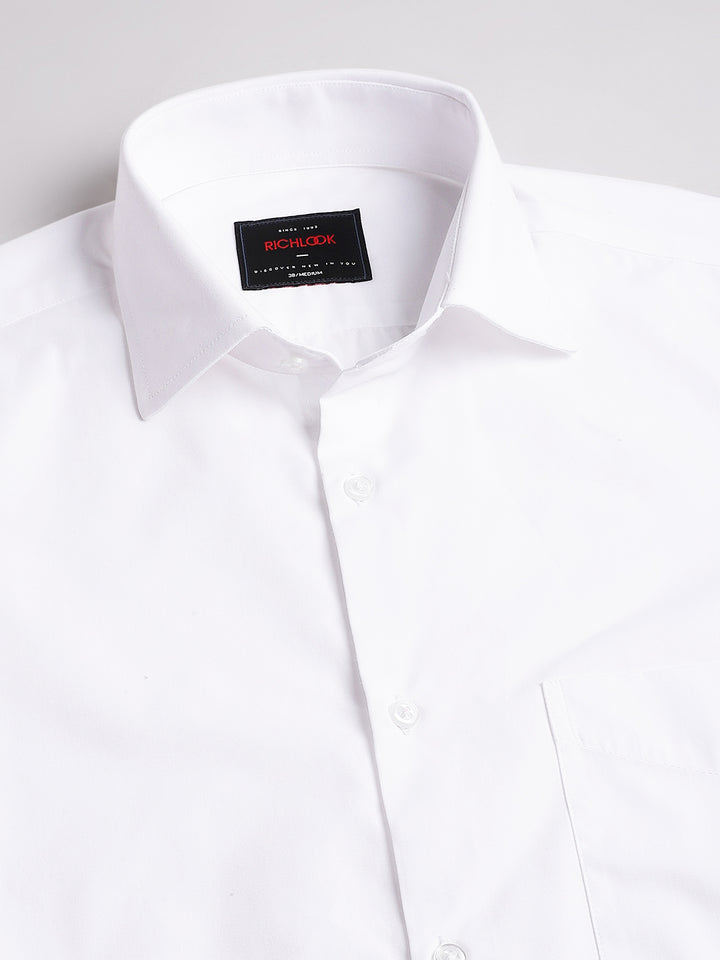 Men White Solid Spread Collar Formal Shirt